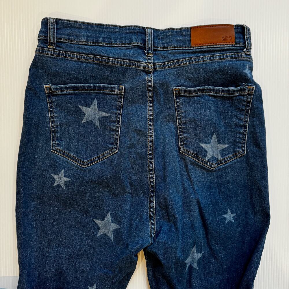 Nasty Gal Star Print Flare Jeans Women’s US 12 USA Y2K Americana Western 29x32 - Picture 3 of 16